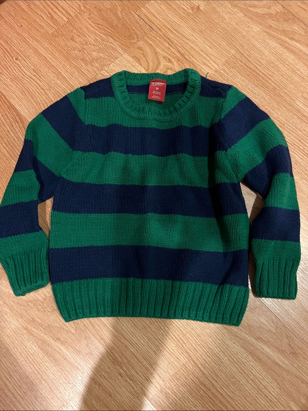 Arizona Jean Company Navy and Green Striped Crewneck Sweater